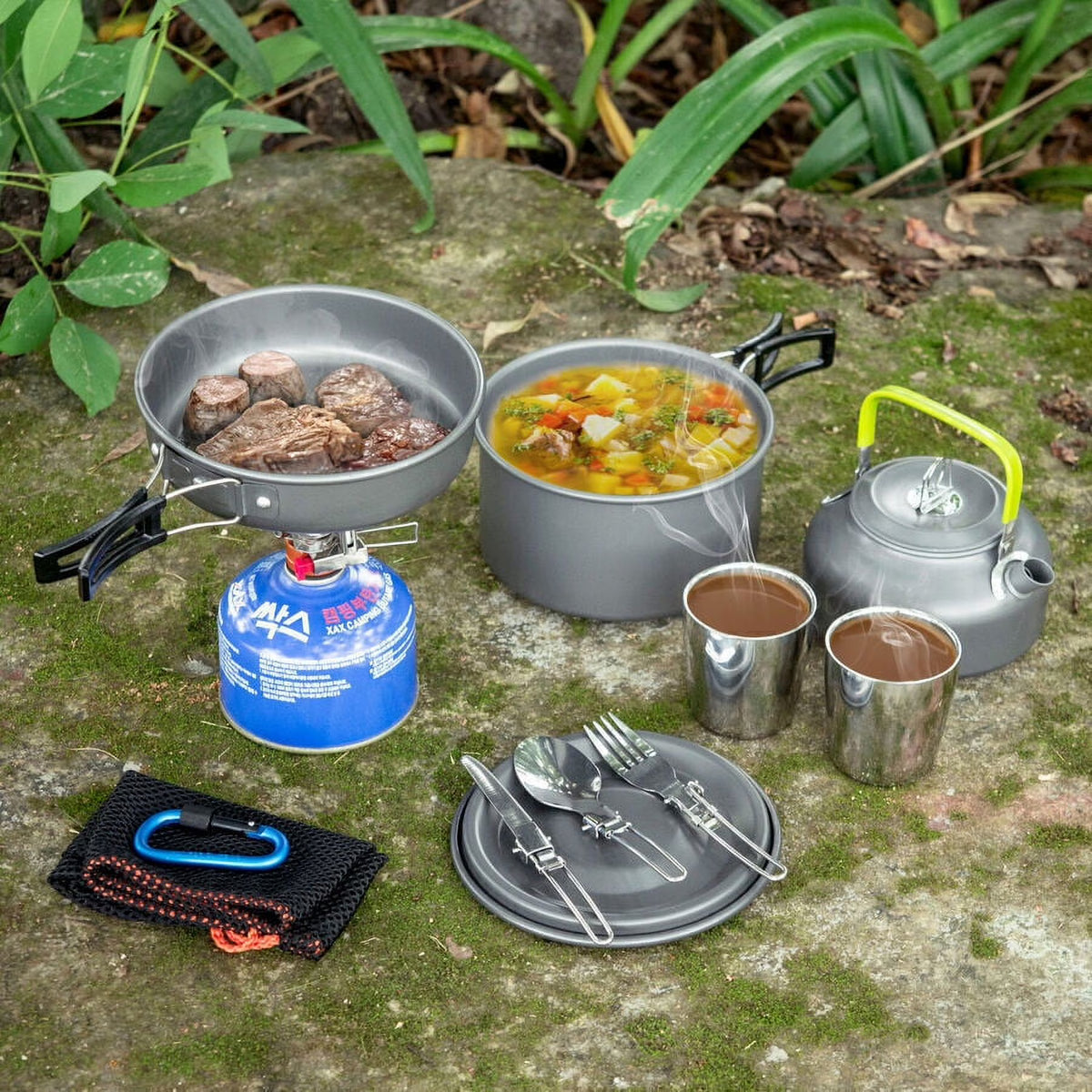 10pcs Camping Cookware Mess Kit Outdoor Cooking Set H5906