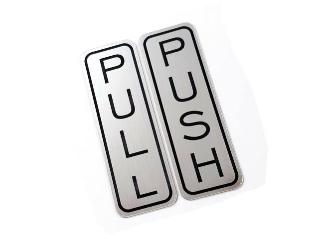 Vertical Push Pull Door Sign (Brushed Silver) - Medium D3856