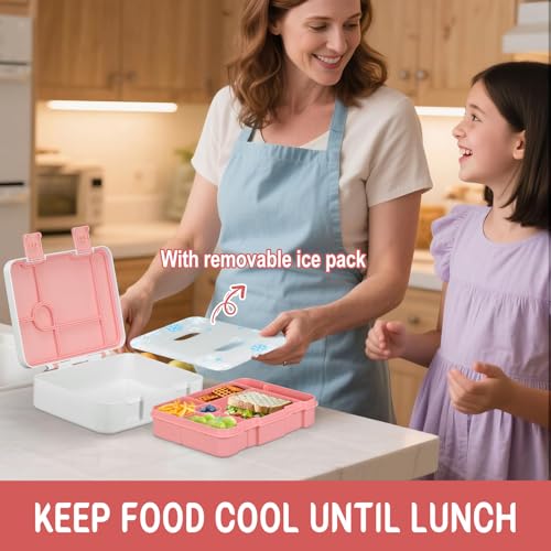 Kids 5 Compartment Leak-Proof Bento Lunch Box with Ice Pack and Utensils K448