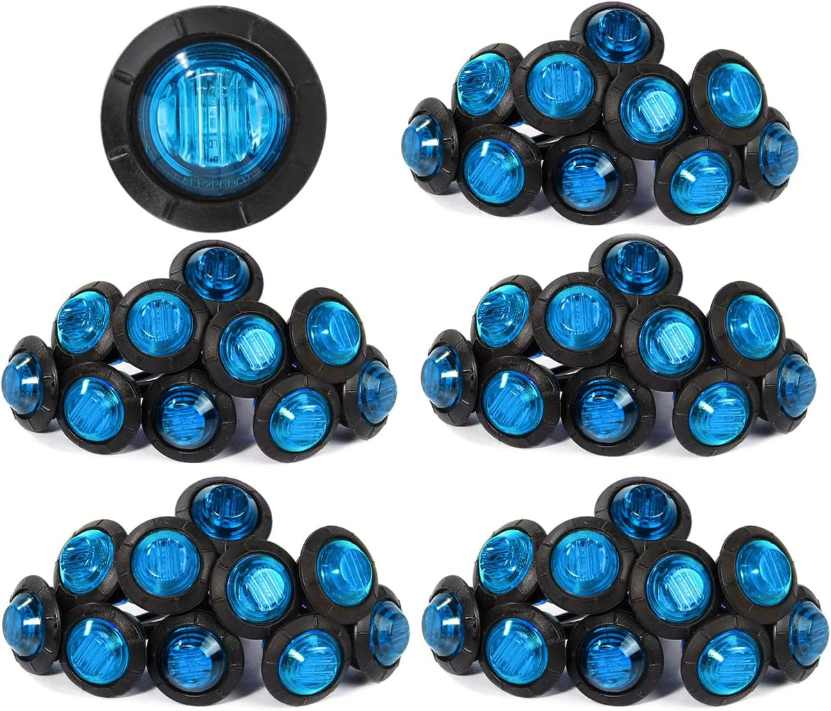3/4 Inch Amber 3 LED Round Side Marker Indicator Lights with Black Rubbers 12V DC J3116