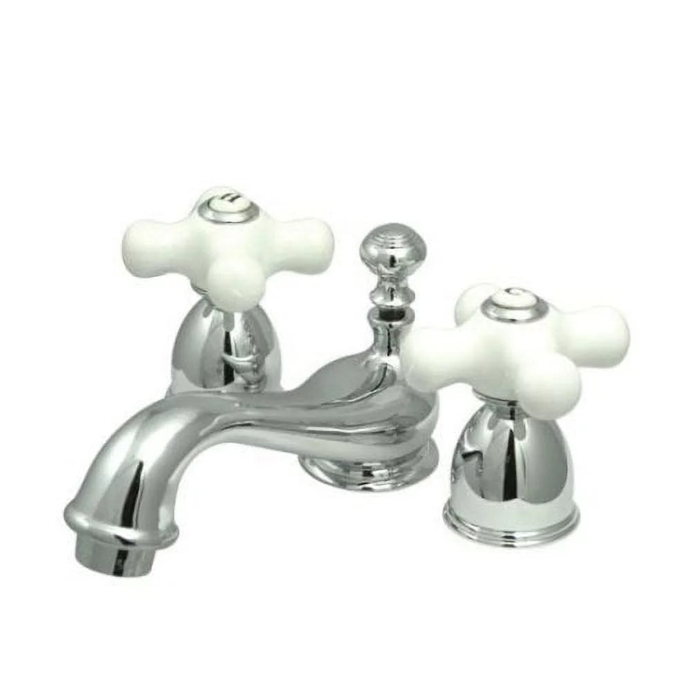 Widespread Lavatory Faucet with Porcelain Cross Handle, Polished Chrome V4161