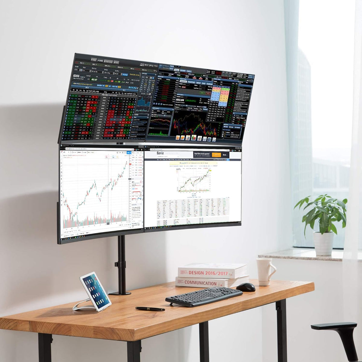 Quad Monitor Desk Stand with 4 Articulating Arms E8498