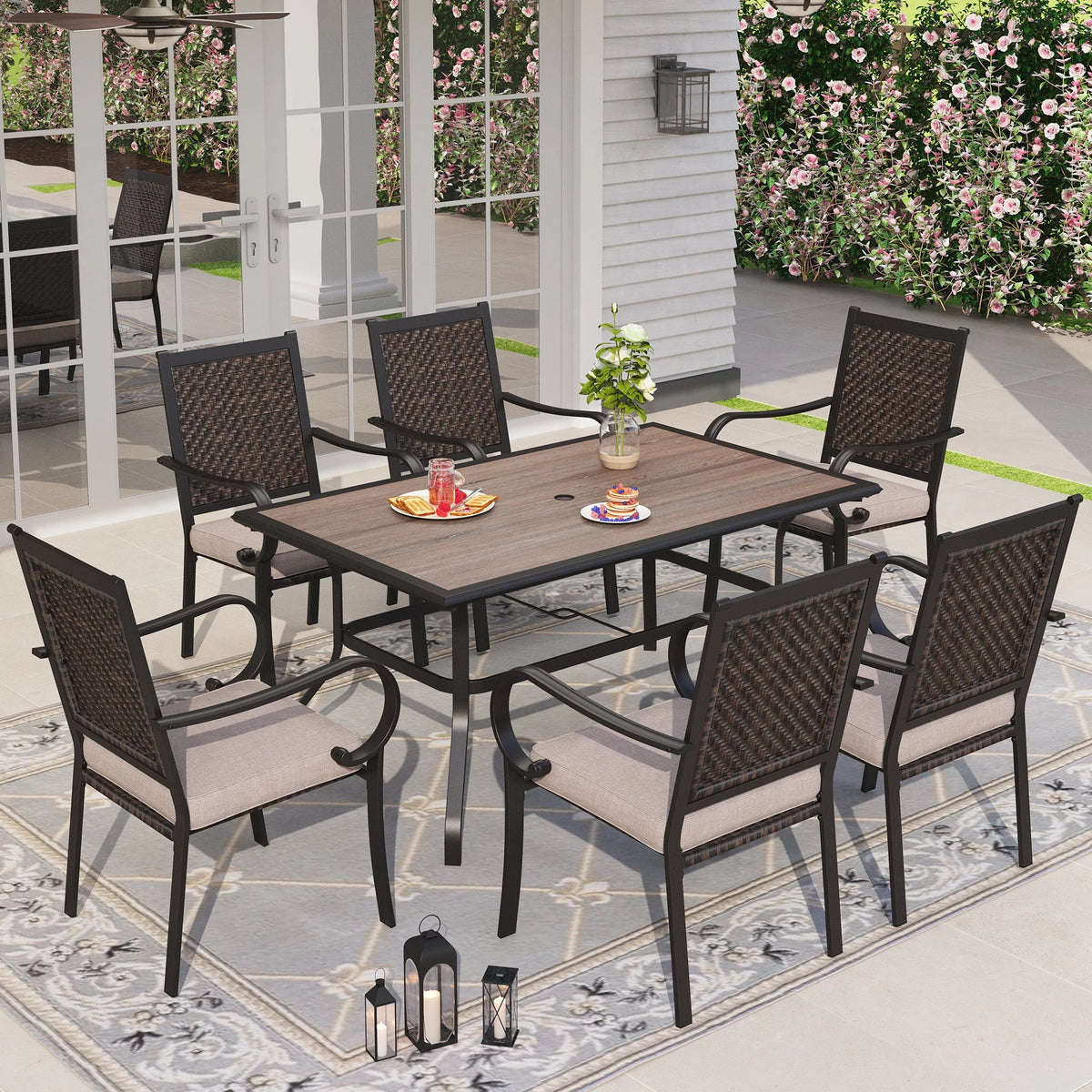 7 Pieces Wicker Rattan Patio Dining Table and Chairs Set B371696