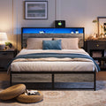 Full Size Metal Platform Bed Frame with Headboard and 3 Storage Shelves X702149