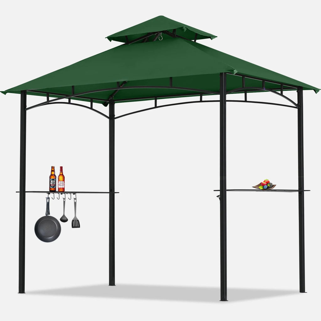 8' x 5' 2-Tiered Grill Gazebo Canopy with 2 LED Lights, Brown D837