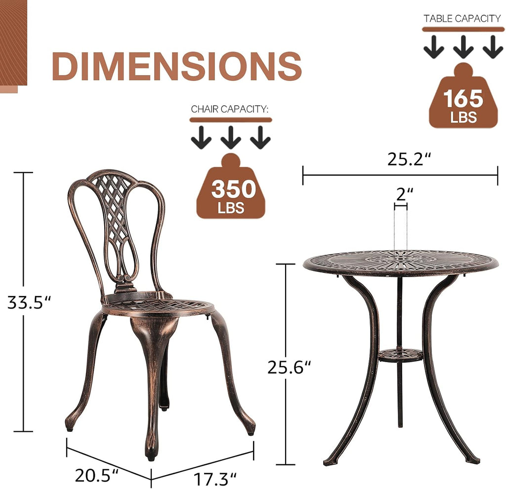 3 Piece Cast Aluminum Patio Bistro Set with Umbrella Hole V678