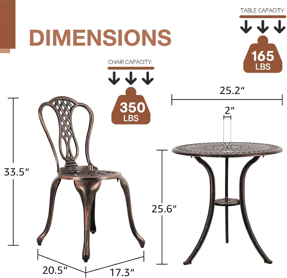 3 Piece Cast Aluminum Patio Bistro Set with Umbrella Hole V678