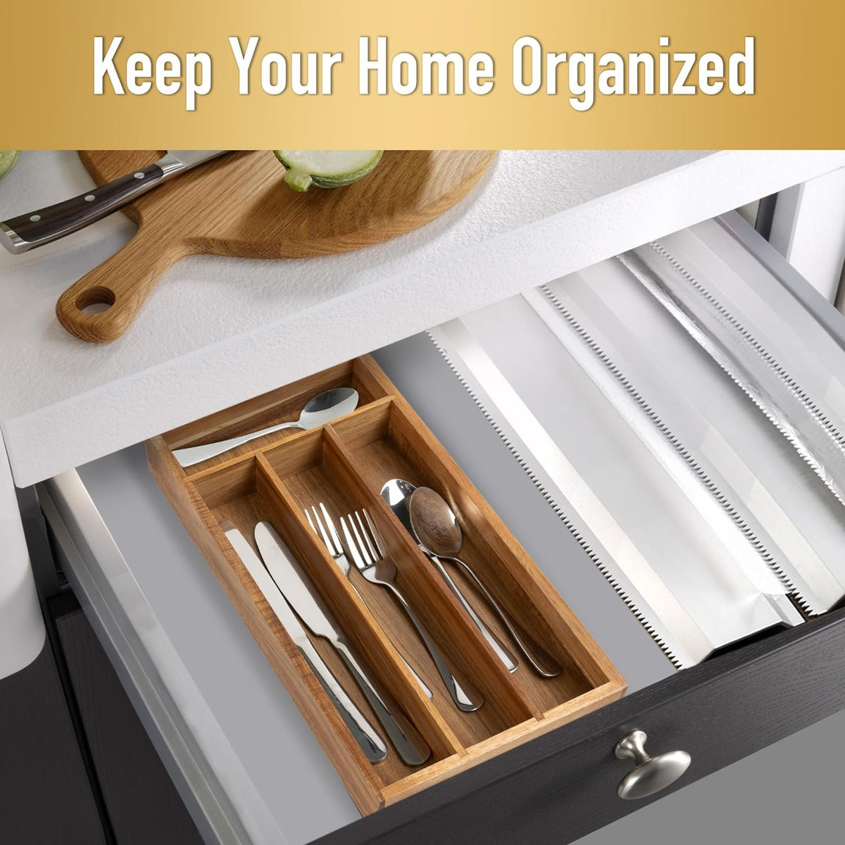 4 Slot Acacia Silverware Drawer Organizer Z89656