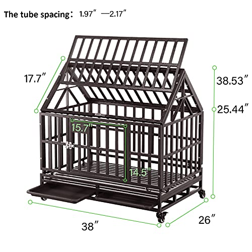 Brown Heavy Duty Dog Cage Crate Kennel with Four Wheels 38 inch D408285