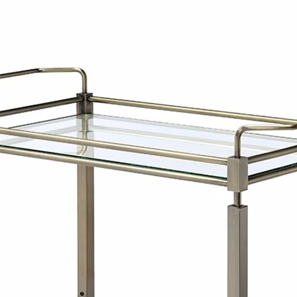 Antique Gold Two Tiered Metal Serving Cart with Glass Shelves U492553