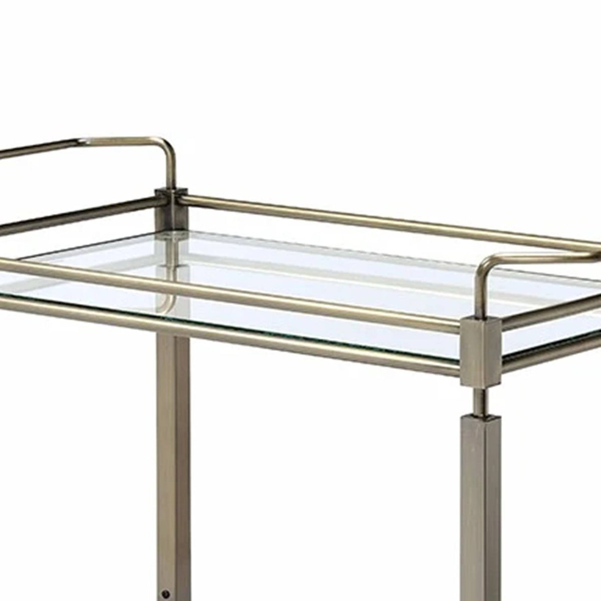 Antique Gold Two Tiered Metal Serving Cart with Glass Shelves U492553