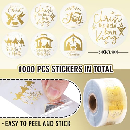 1000Pcs Clear Gold Foil Christmas Stickers Y853866