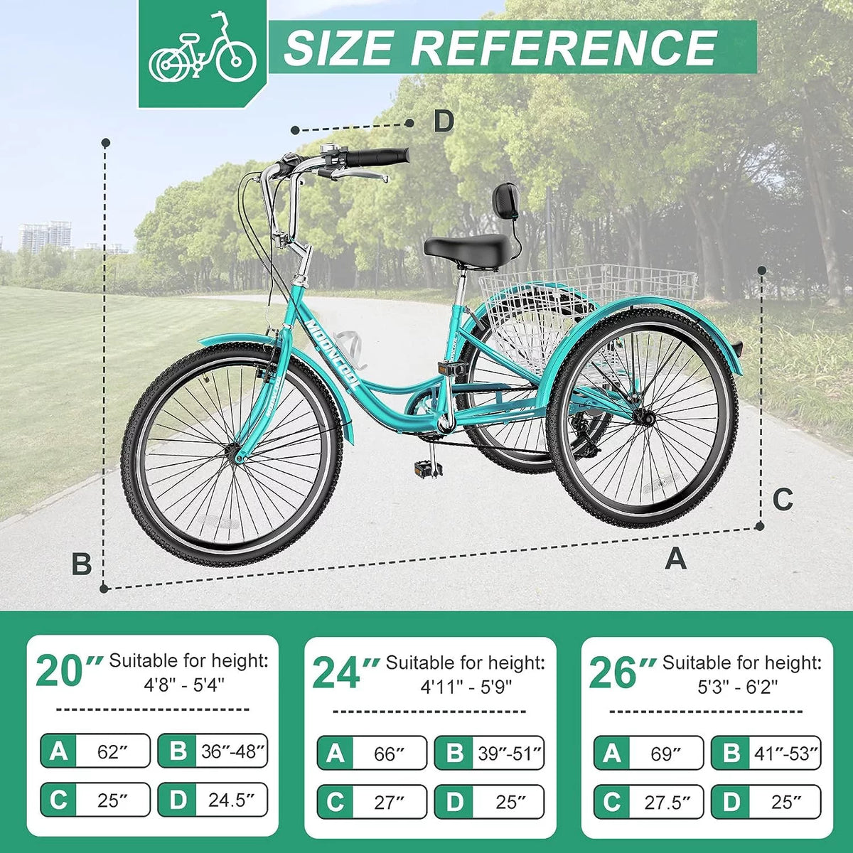 26 Adult Tricycle 7 Speed 450lbs Capacity with Shopping Basket F478
