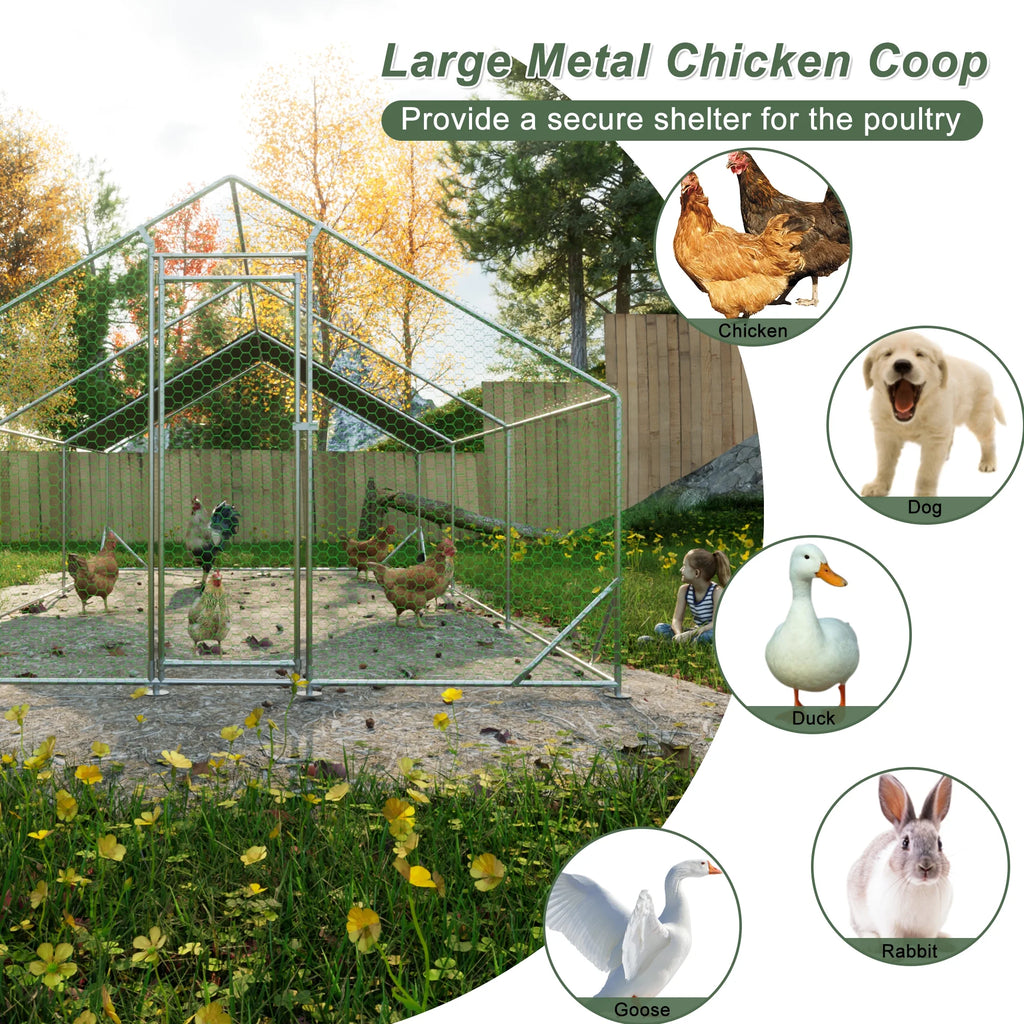 Large Metal Walk-in Chicken Coop with Waterproof Cover X137