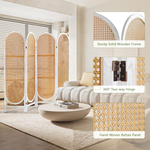 White Brown Hand-Woven Rattan Room Divider B258