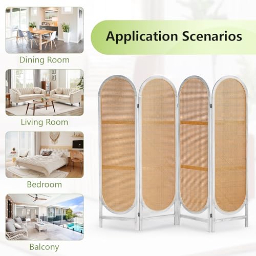 White Brown Hand-Woven Rattan Room Divider B258