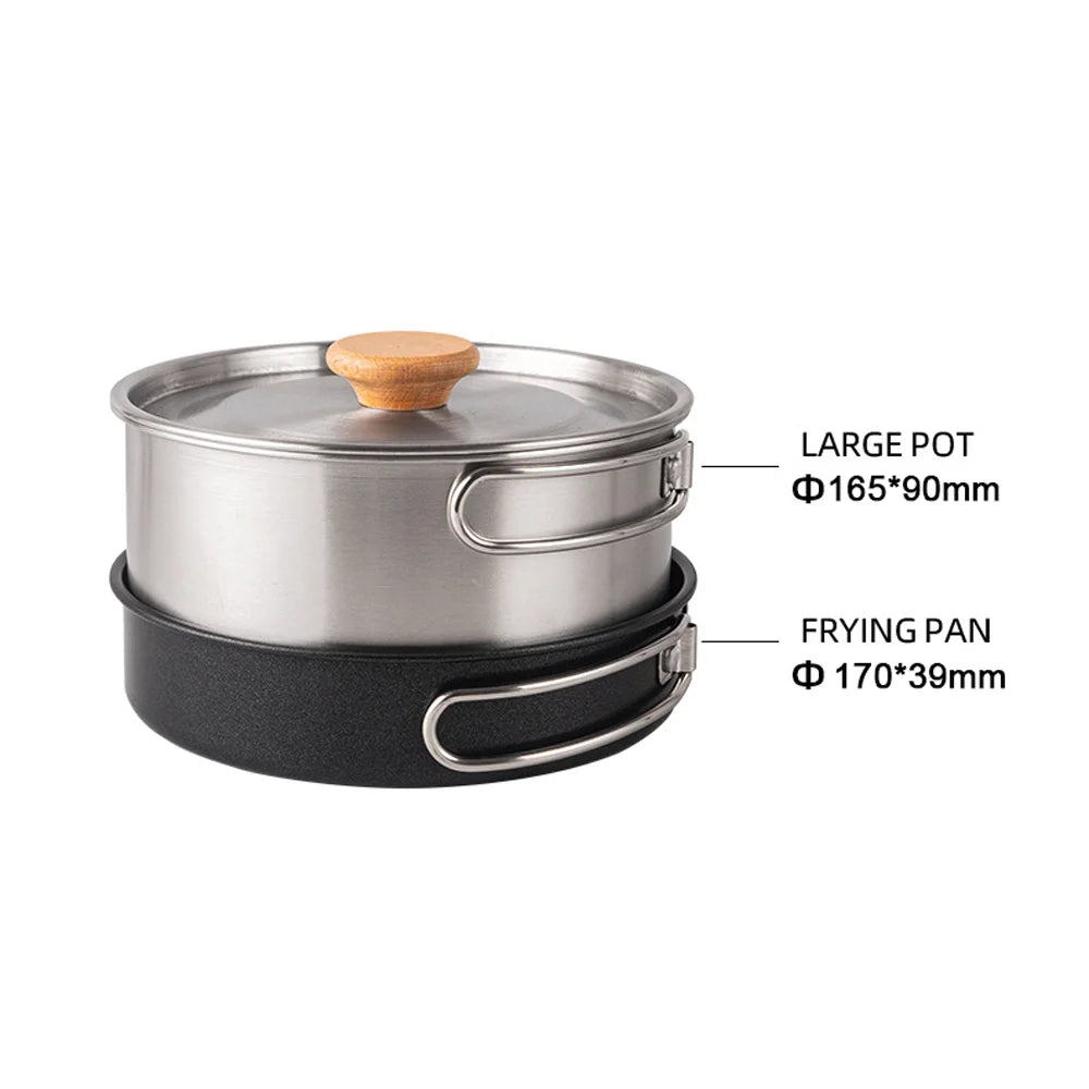 Stainless Steel Camping Cookware Set with Pot Frying Pan Kettle X565979