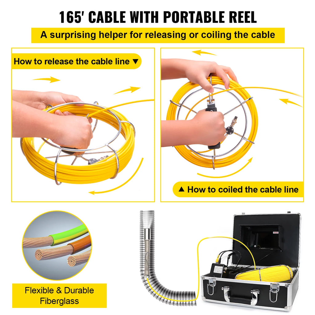 165' Cable Waterproof IP68 Sewer Camera with 512Hz Sonde Transmitter & Receiver H560447