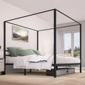 King Size Black Canopy Bed Frame with Headboard X20857