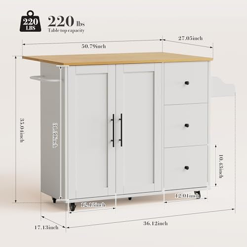 White Rolling Kitchen Island with Storage R1324