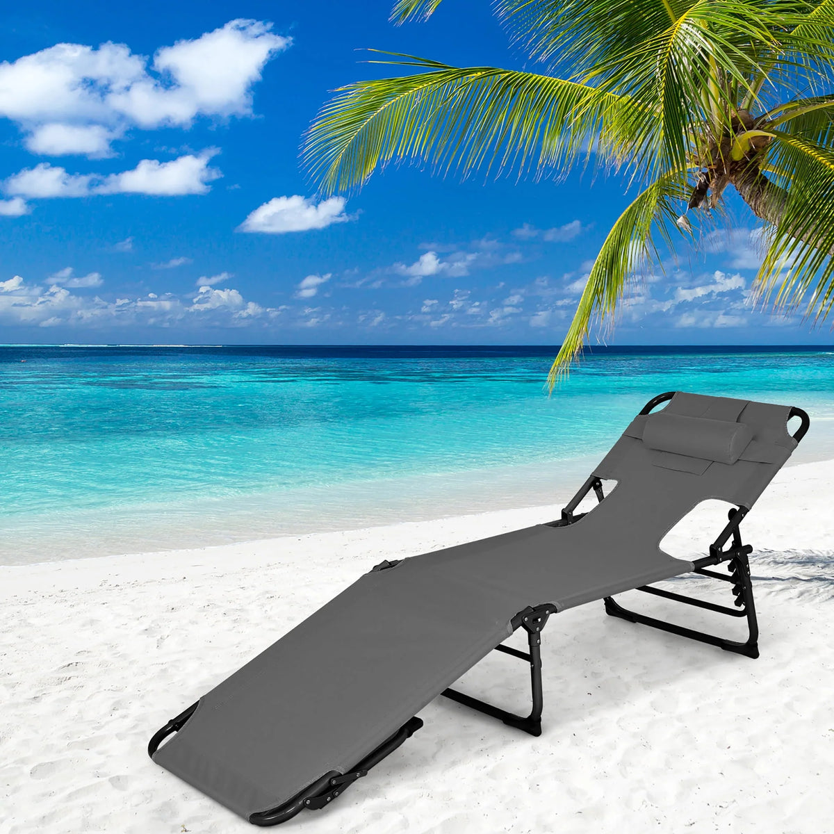 Pink Folding Chaise Lounge with Pillow F636