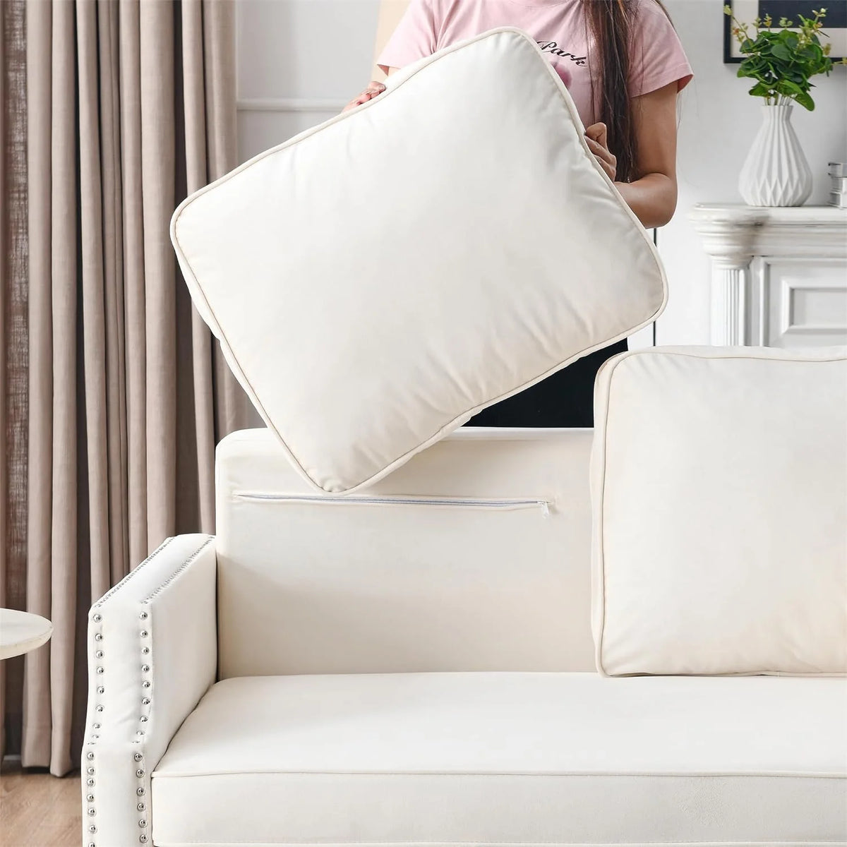 Velvet Convertible Sleeper Sofa with Pull Out Bed U378543