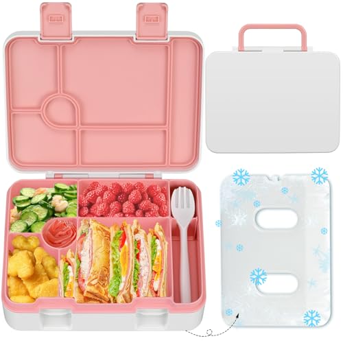 Kids 5 Compartment Leak-Proof Bento Lunch Box with Ice Pack and Utensils K448