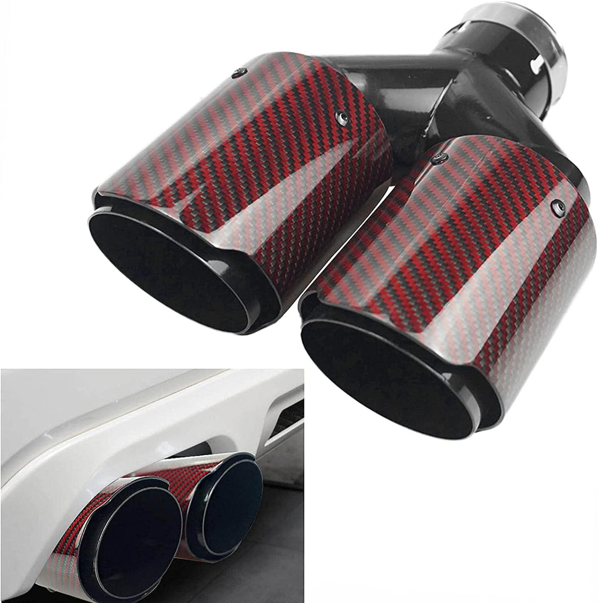 2.5" Inlet 63mm Double Exhaust Tip Carbon Car Exhaust Pipe Rear Tip 3.5" Outlet Glossy Blue S85146