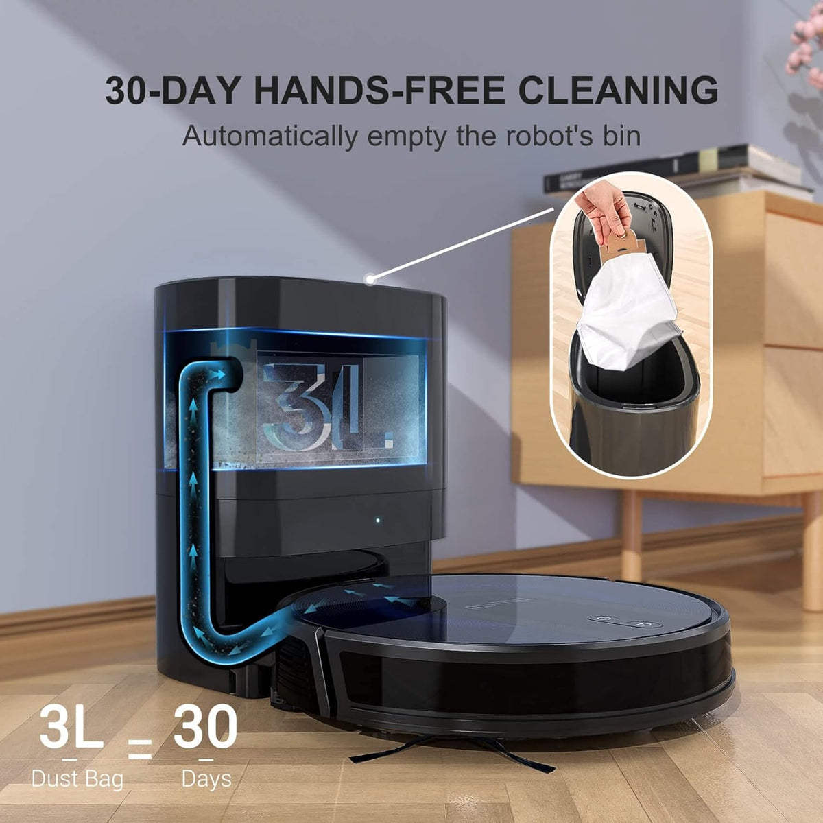 Robot Vacuum and Mop Cleaner with Auto Dirt Disposal, 3200Pa Suction L313138