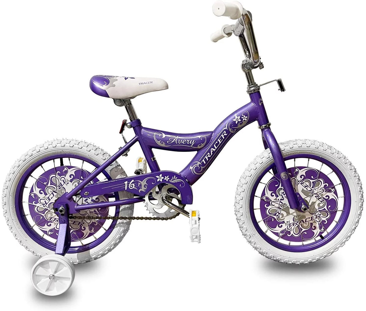 16 BMX Bicycle Coaster Brake One Piece Crank Chrome Rims Black Tire Kid's Bike White T973345