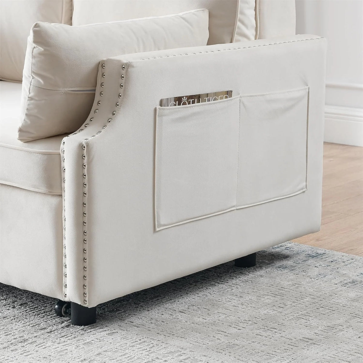 Velvet Convertible Sleeper Sofa with Pull Out Bed U378543