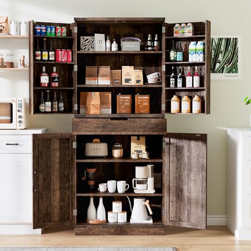 72" Tall Storage Cabinet with Adjustable Shelves & Steel Frame, Dark Grey E5283