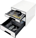 4 A4 Drawer Cabinet with Marker Pen and Transparent Tray, White/Black Y8301