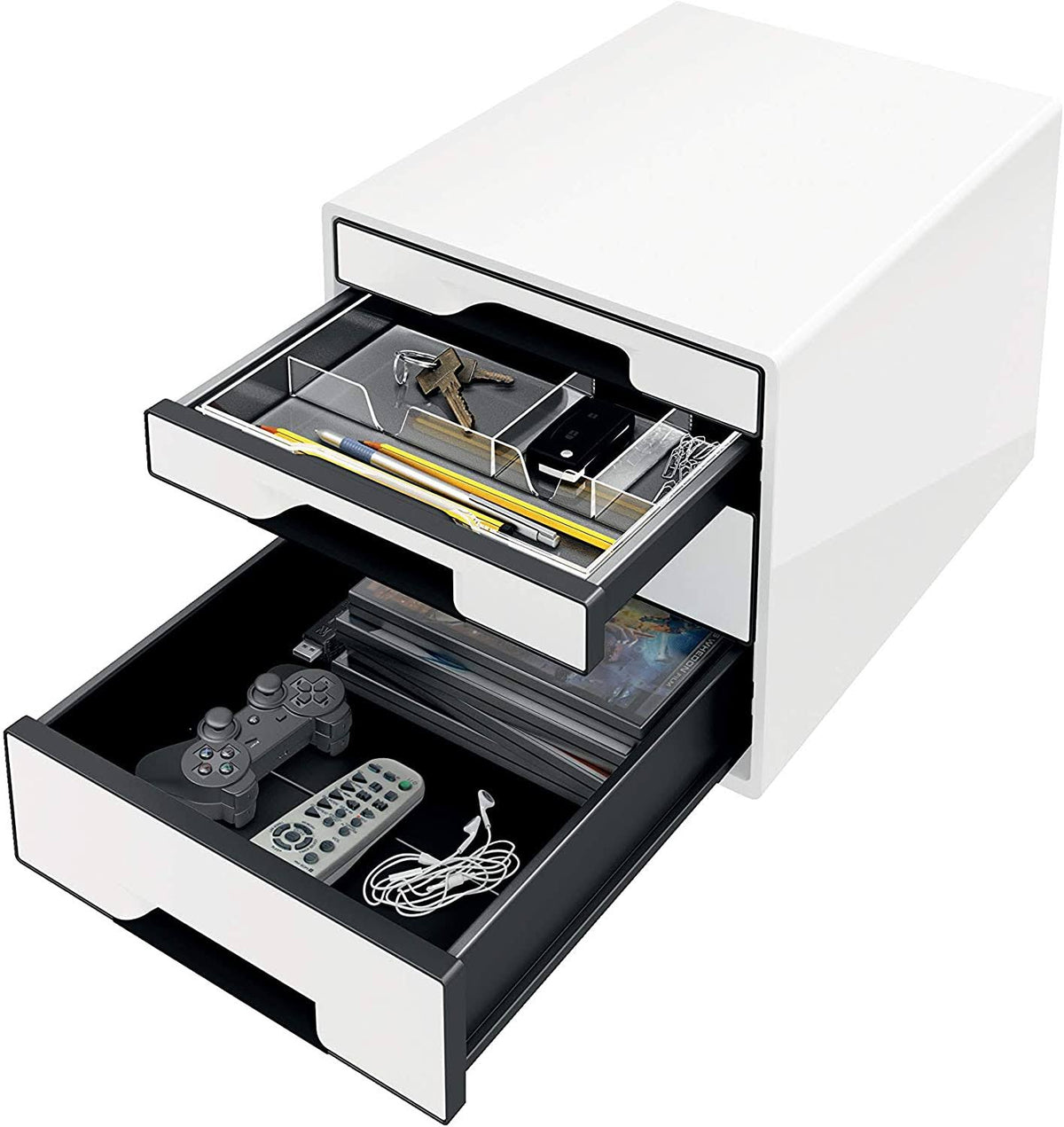 4 A4 Drawer Cabinet with Marker Pen and Transparent Tray, White/Black Y8301