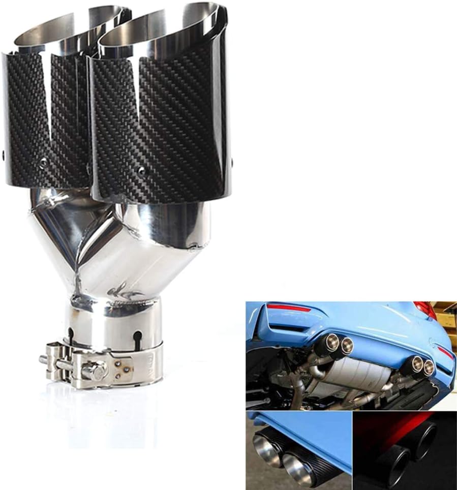 2.5" Inlet 63mm Double Exhaust Tip Carbon Car Exhaust Pipe Rear Tip 3.5" Outlet Glossy Blue S85146