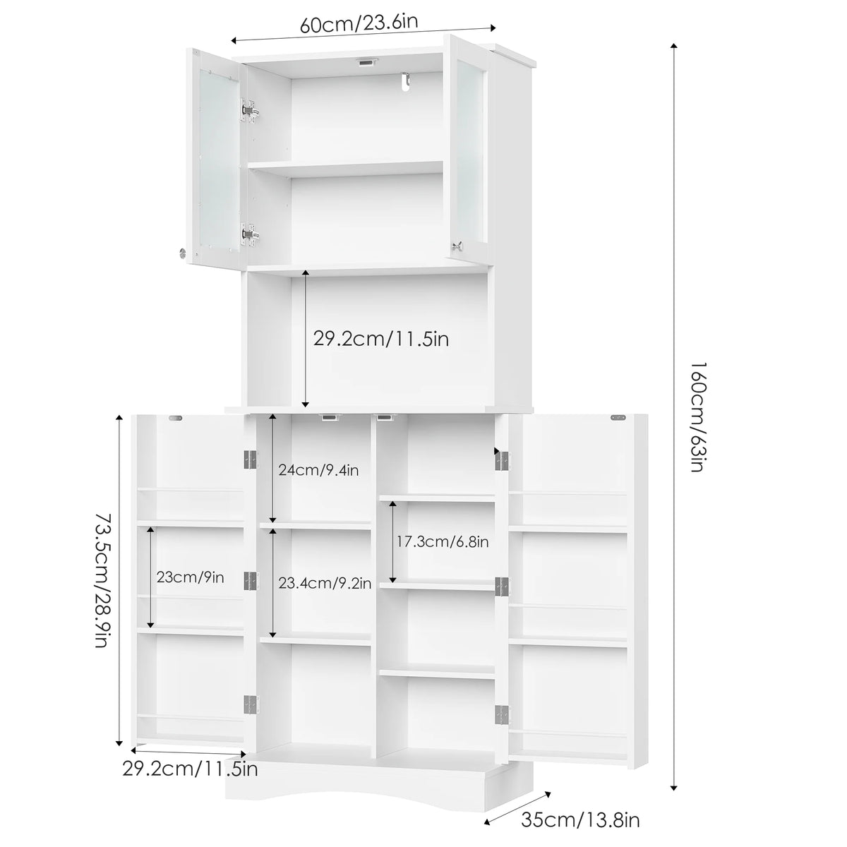 63'' White 4 Door Kitchen Storage Cabinet with Adjustable Shelves S88017