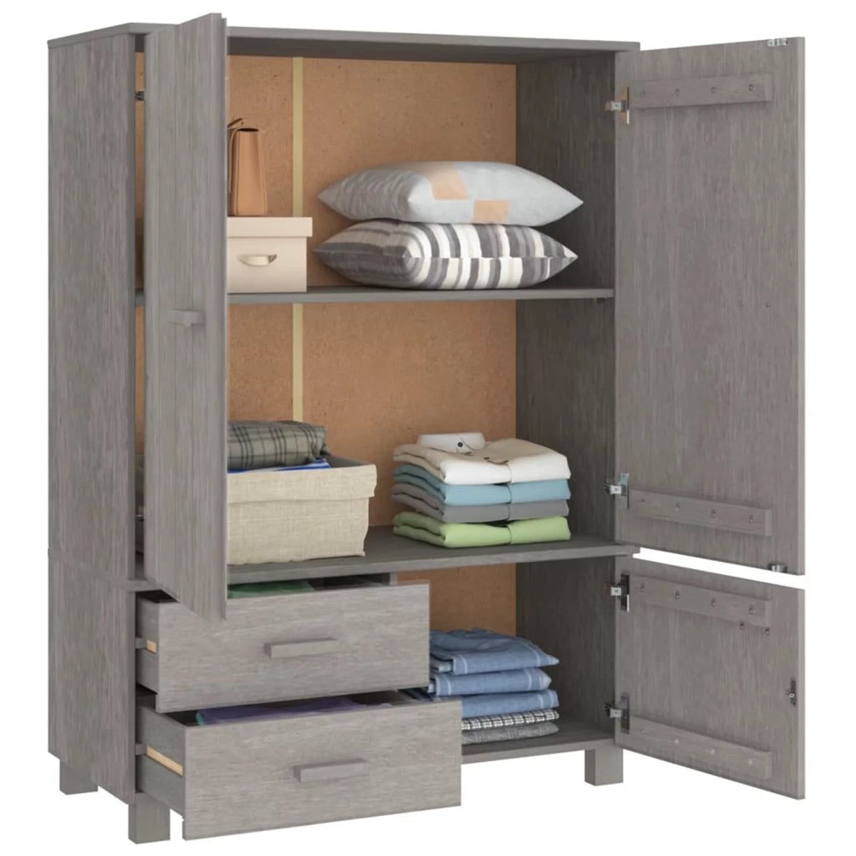 Gray Solid Wood Pine Wardrobe N701997