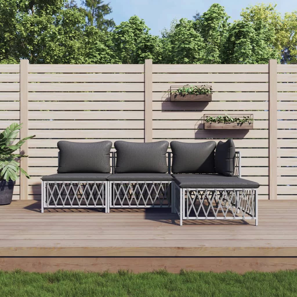 4 Piece Patio Set with Cushions White Steel X5657