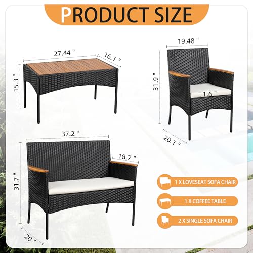 4-Piece Outdoor Wicker Patio Furniture Set with Cushions Y5053