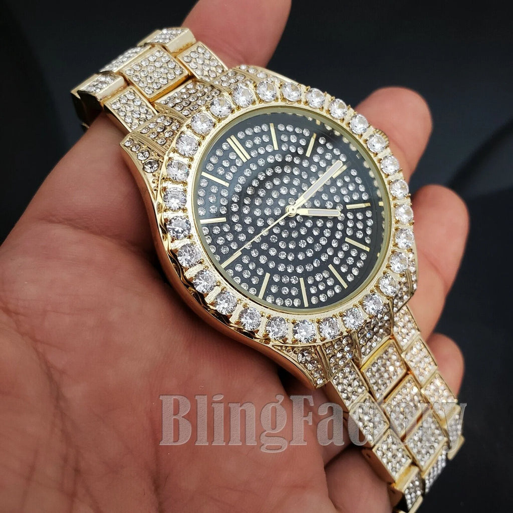 Gold Fashion Watch & Bling Pendant Combo Set S159