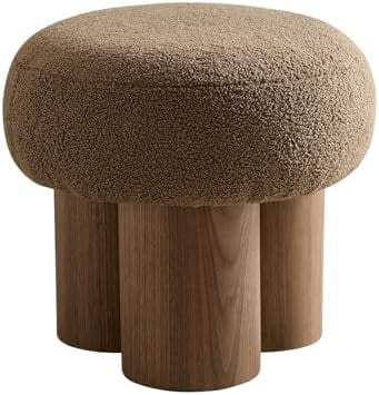 Small Round Teddy Fabric Ottoman with Non-Skid Legs W996309