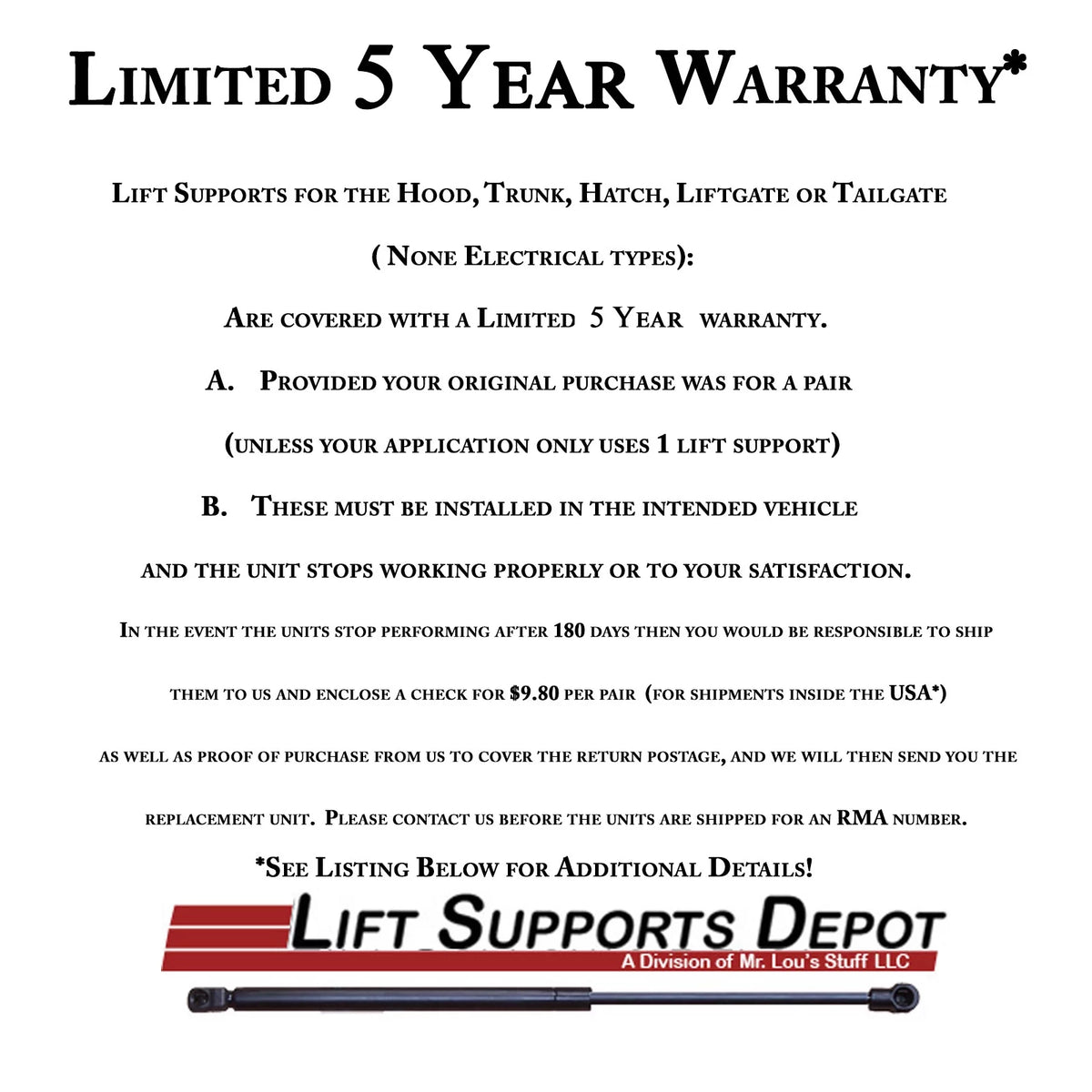 Hood Lift Gas Shock V7838
