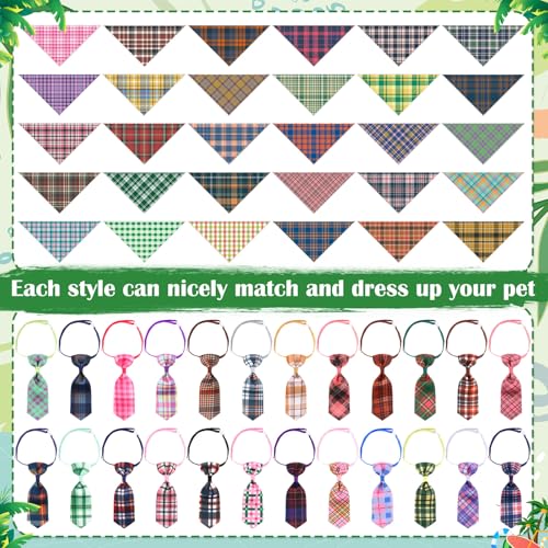 108 Pcs Dog Bandanas Bow Tie Set Plaid Pattern Adjustable Washable Reversible F495169