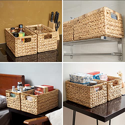 Set of 6 Natural Water Hyacinth Woven Storage Baskets with Built-in Handles R984452