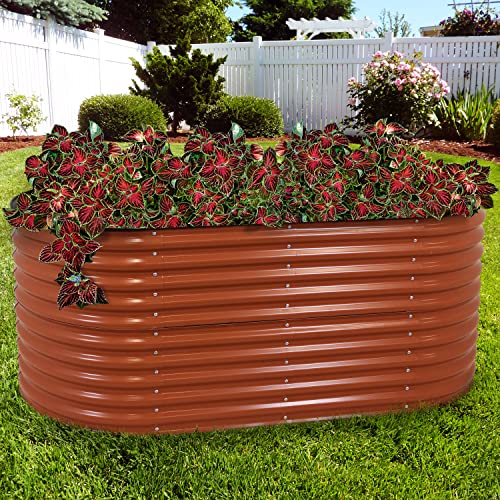 Brown 79-Inch Oval Stackable Steel Raised Garden Bed with Rubber Edge Trim U960