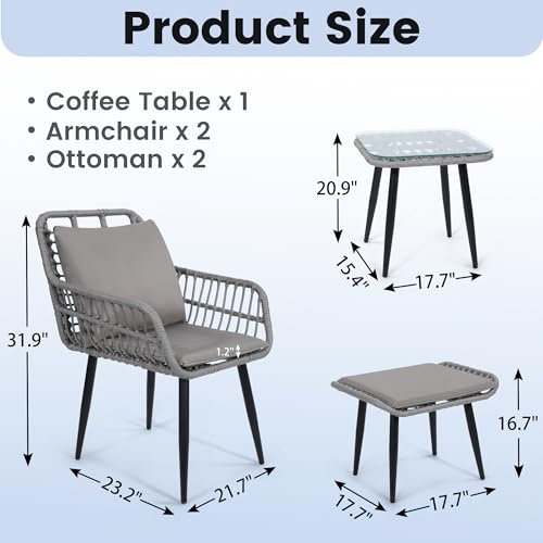 5 Piece Wicker Bistro Patio Conversation Furniture Set F180
