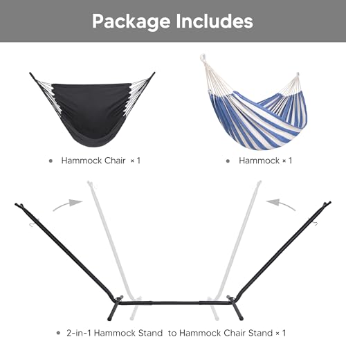 2-in-1 Hammock Chair with Stand, 475 lbs Capacity, Blue Stripe A18539