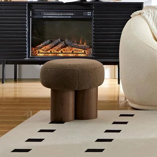 Small Round Teddy Fabric Ottoman with Non-Skid Legs W996309
