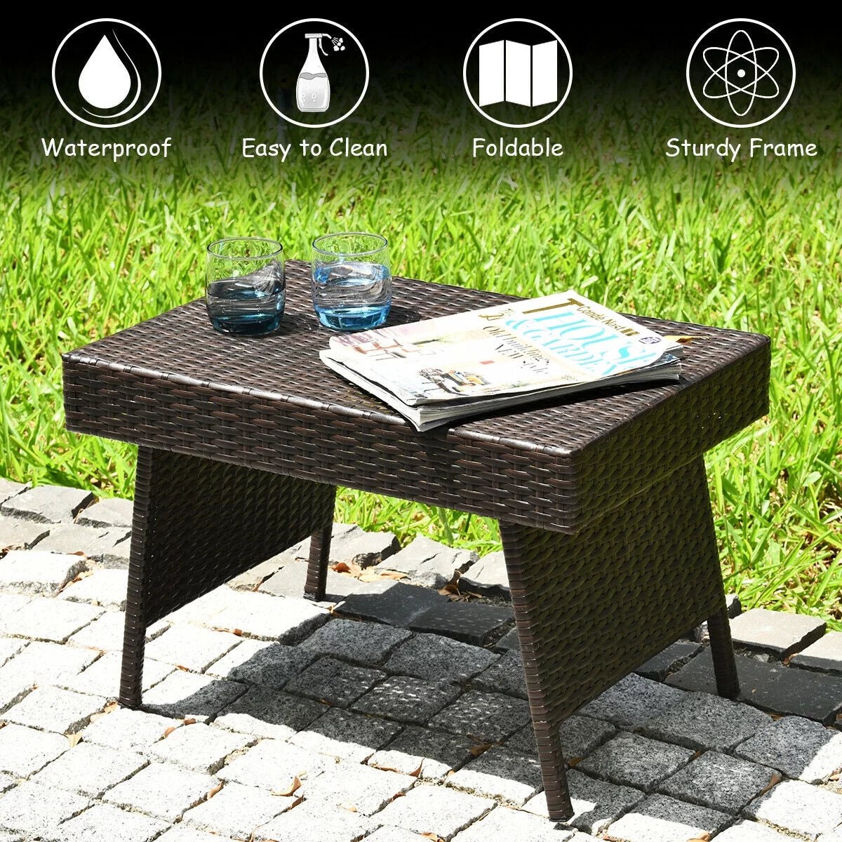 Folding Wicker Side Coffee Table Z510642