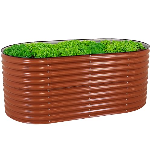 Brown 79-Inch Oval Stackable Steel Raised Garden Bed with Rubber Edge Trim U960